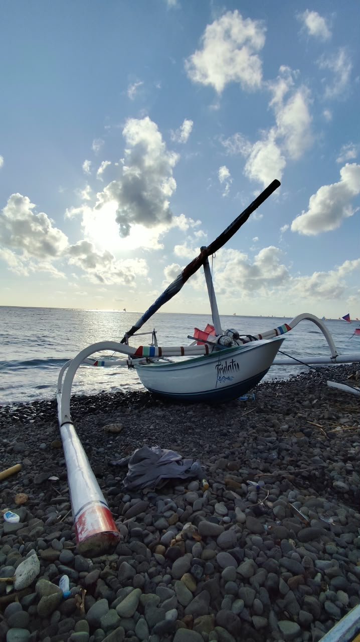 Traditional jukung boat on the beach in Amed