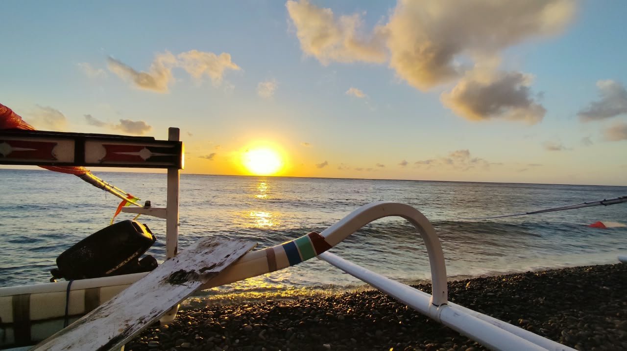 Jukung boat on the beach in Amed
